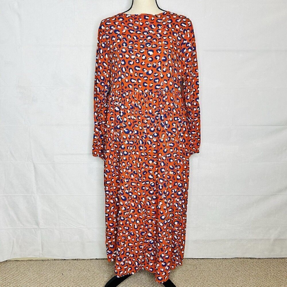 NWOT Graceatwood The Drop Fire Red Animal Print Tie Neck Dress Sz M